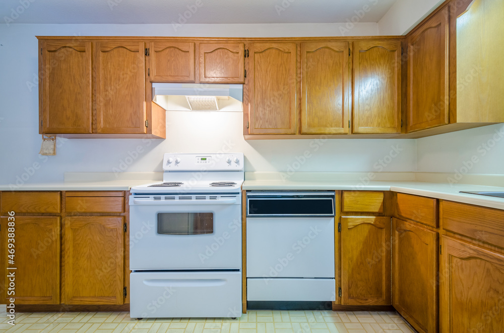 Fototapeta premium An empty kitchen in a house.