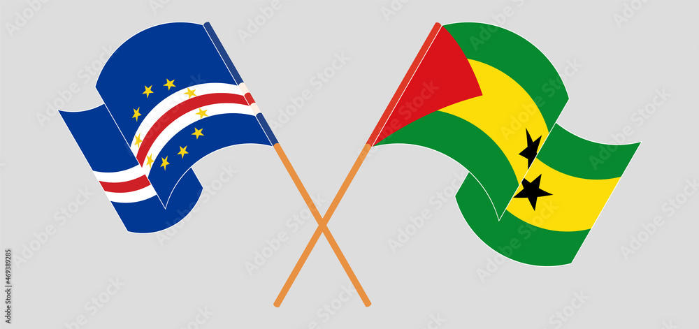 Crossed and waving flags of Cape Verde and Sao Tome and Principe