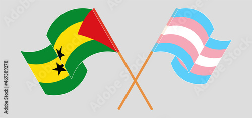 Crossed and waving flags of Sao Tome and Principe and Transgender Pride