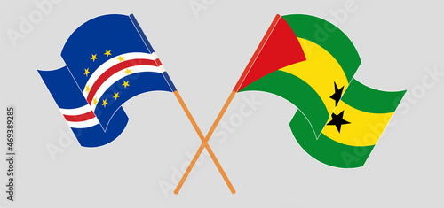 Crossed and waving flags of Cape Verde and Sao Tome and Principe