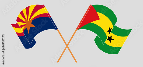Crossed and waving flags of the State of Arizona and Sao Tome and Principe