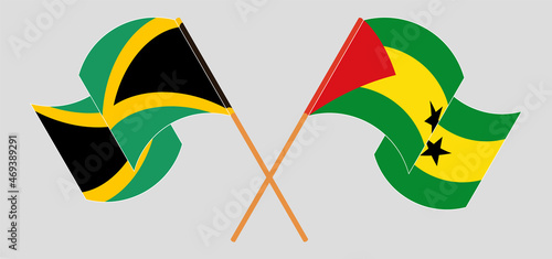 Crossed and waving flags of Jamaica and Sao Tome and Principe