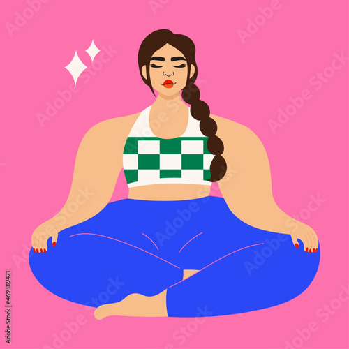 Illustration of woman meditating wearing bright sportswear