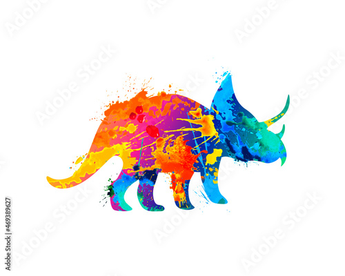 Vector dinosaur triceratops of watercolor splash paint. Colorful vector icon