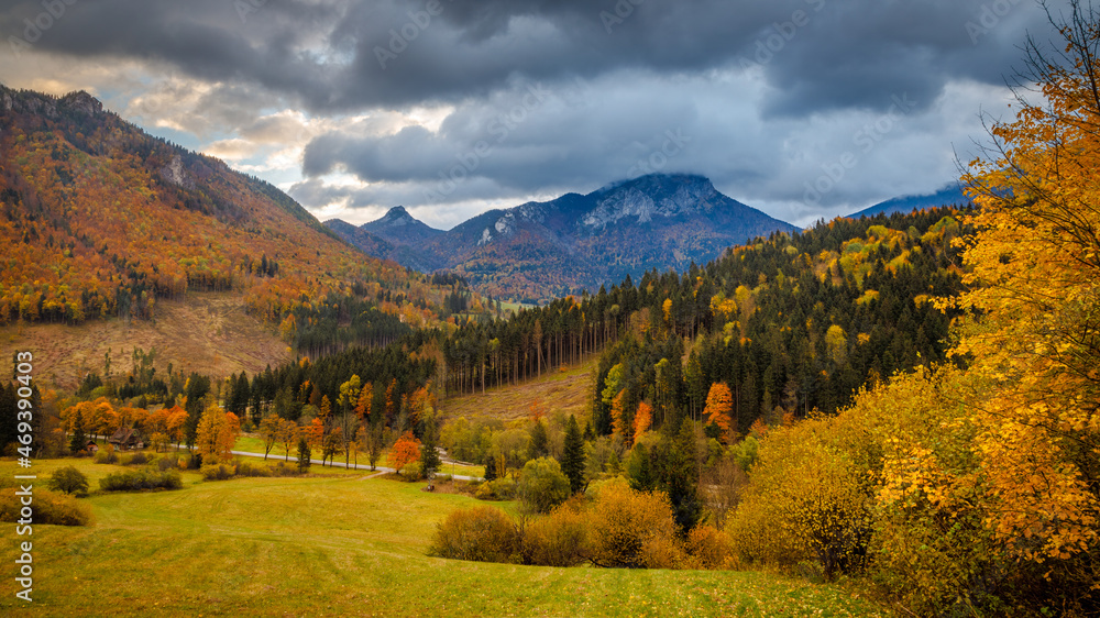 Autumn mountain landscape in the morning. Mala Fatra National Park, Slovakia, Europe.