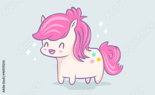 Vector illustration of a cute pony in kawaii style.