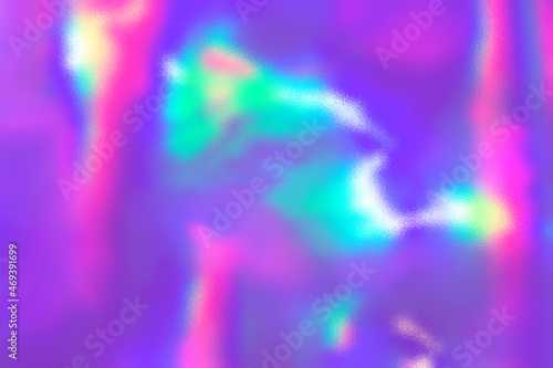 Blurry abstract iridescent holographic foil background. Pastel psychedelic gradient surface banner