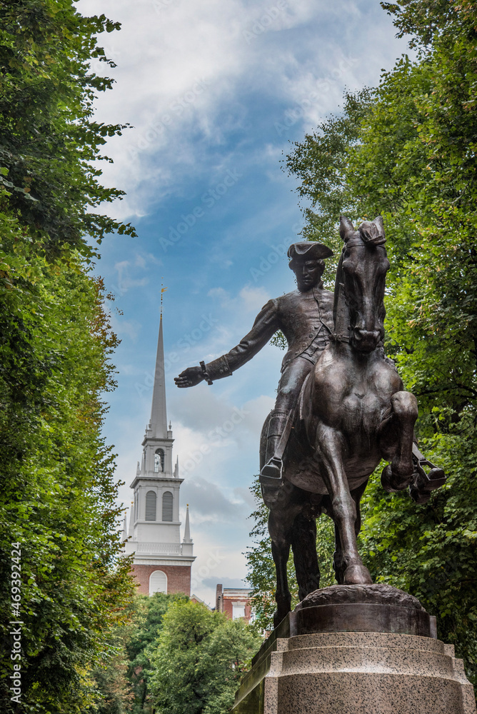 Paul Revere statue and Old North Church in Boston Stock Photo | Adobe Stock