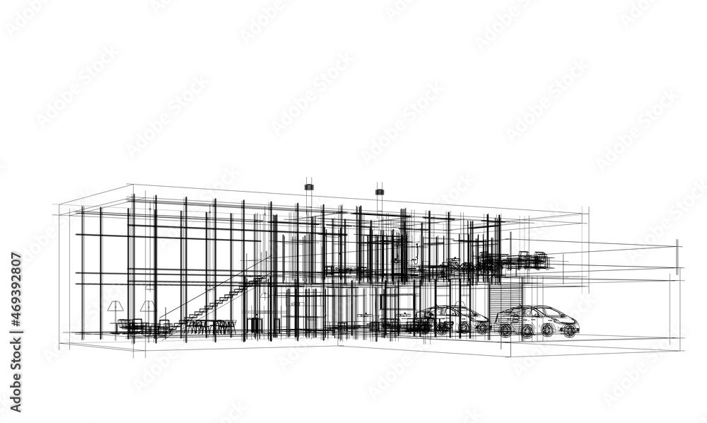 modern house architectural drawing 3d illustration modern house architectural drawing 3d illustration