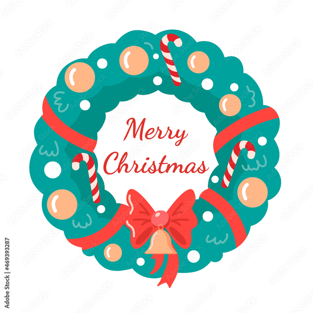 Fototapeta premium Christmas wreath with text on a white background