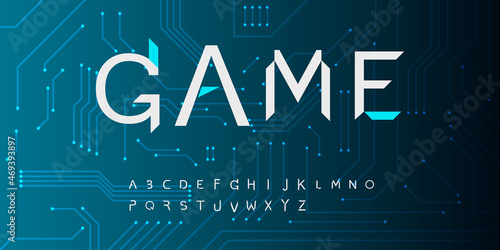 Geometric font alphabet letters. Modern logo typography. Minimal futuristic typographic design. Bevel letter set for tv series, cinema headline and cover title, trendy type.