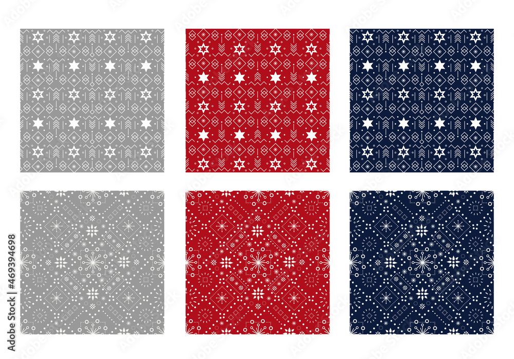 set of Ornamental Christmas patterns with stars and snowflakes. Vector illustration set of Ornamental Christmas patterns with stars and snowflakes. Vector illustration