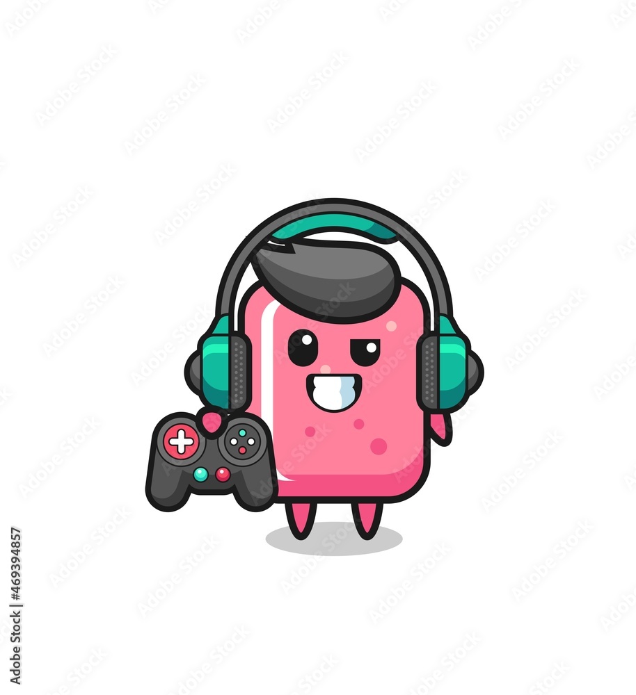 bubble gum gamer mascot holding a game controller bubble gum gamer mascot holding a game controller