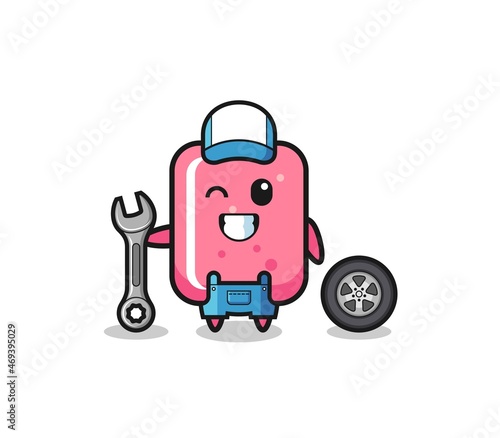 the bubble gum character as a mechanic mascot