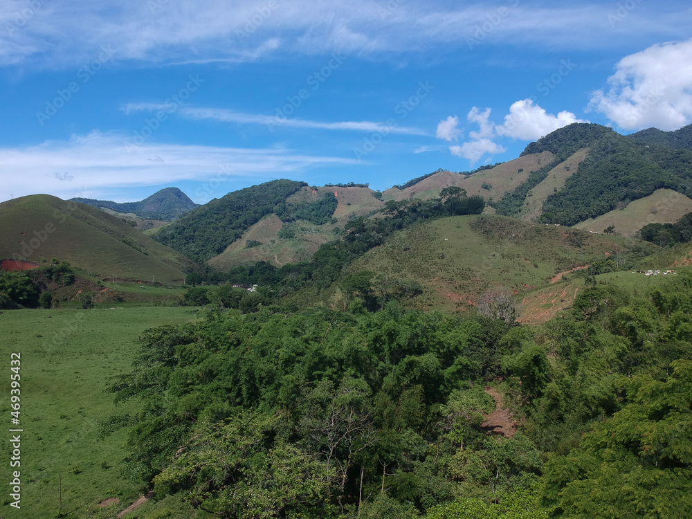 Aerial view of nature in Sana, Macaé, mountain region of Rio de Janeiro. Drone photo