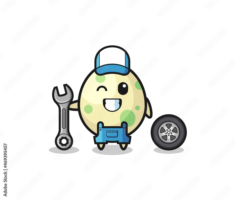 the spotted egg character as a mechanic mascot