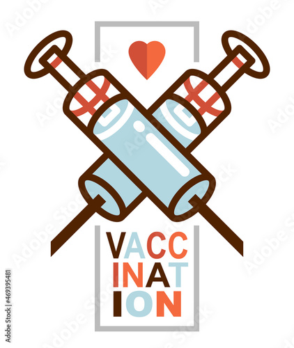 Vaccination theme vector illustration of a syringe isolated over white, epidemic or pandemic coronavirus covid 19 or flu or SARS or any other vaccine, pharmacology concept.