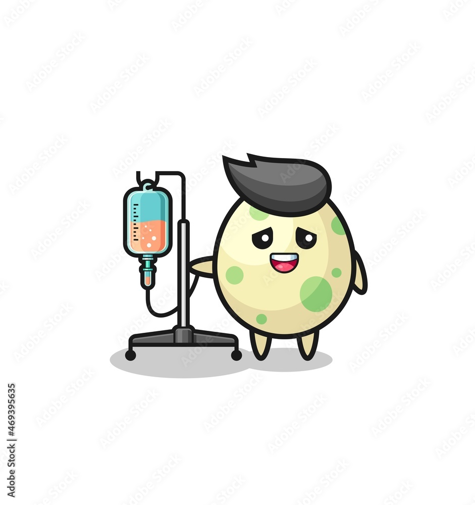 cute spotted egg character standing with infusion pole cute spotted egg character standing with infusion pole