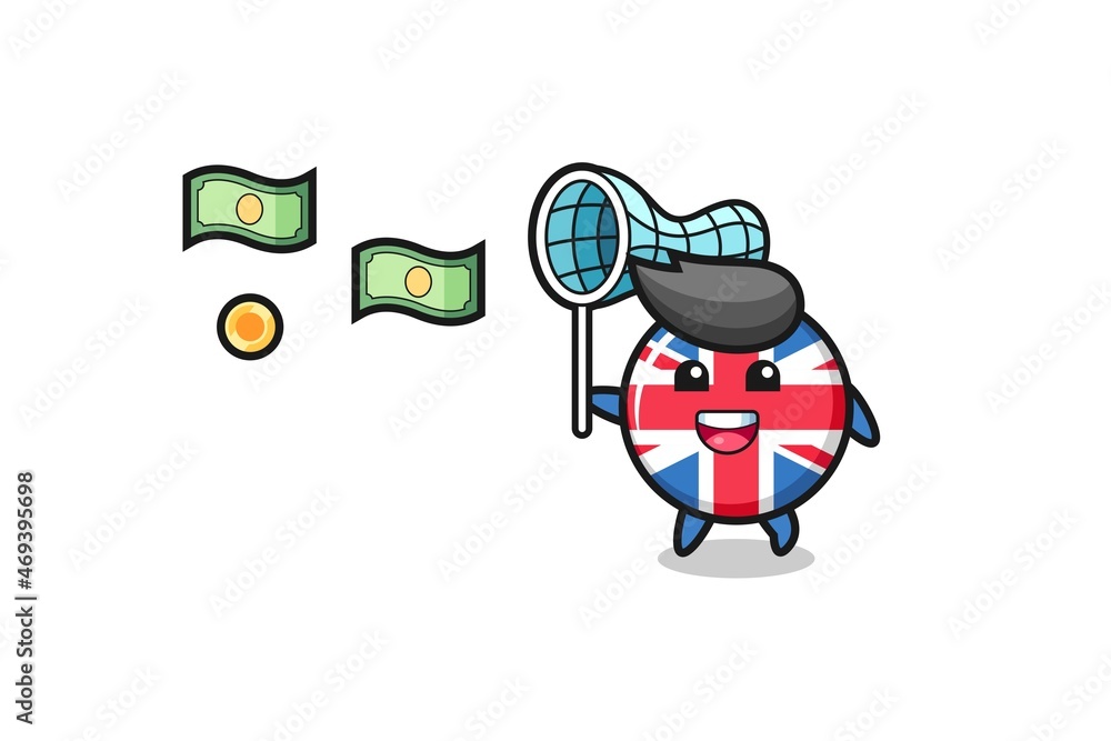 illustration of the united kingdom flag catching flying money
