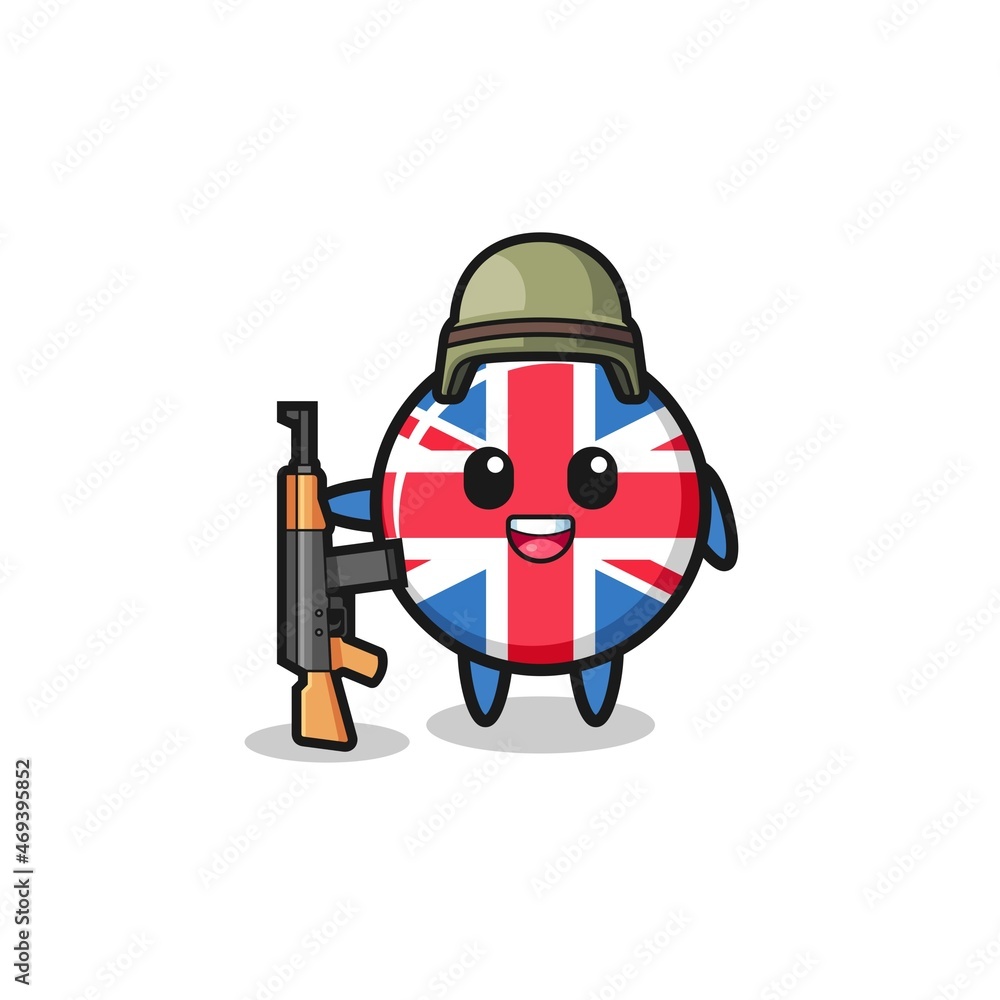 cute united kingdom flag mascot as a soldier