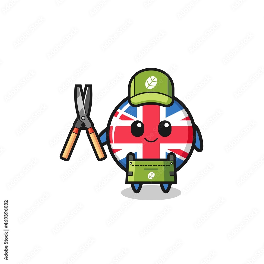 cute united kingdom flag as gardener mascot cute united kingdom flag as gardener mascot