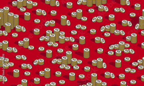 Money coins seamless background, backdrop for financial business website or economical theme ads and information, 3d cash, vector wallpaper or web site background.