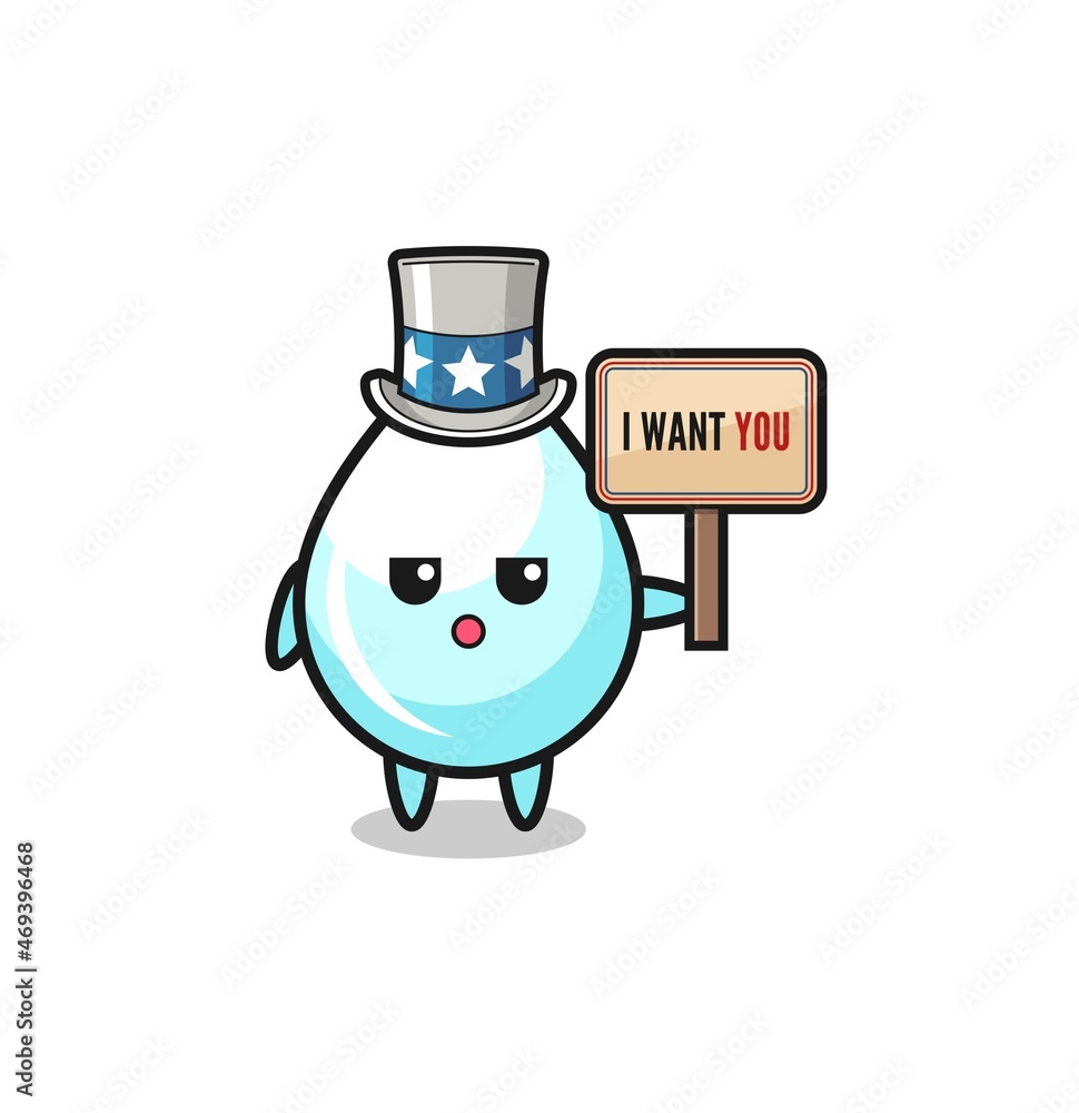 Fototapeta premium milk drop cartoon as uncle Sam holding the banner I want you