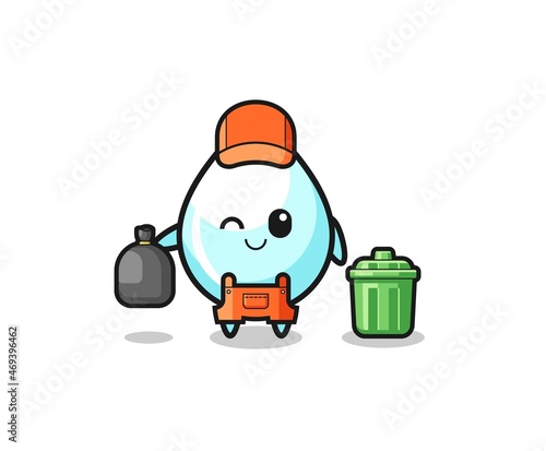 the mascot of cute milk drop as garbage collector