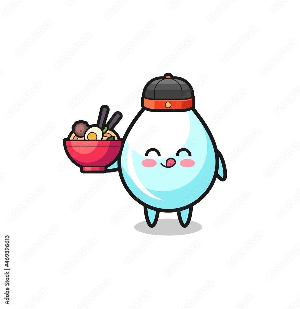 milk drop as Chinese chef mascot holding a noodle bowl milk drop as Chinese chef mascot holding a noodle bowl