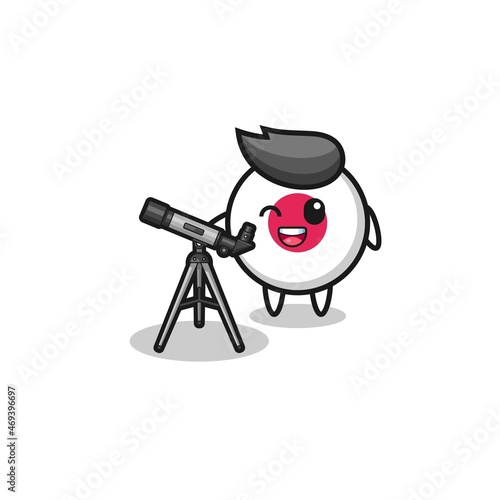 japan flag astronomer mascot with a modern telescope