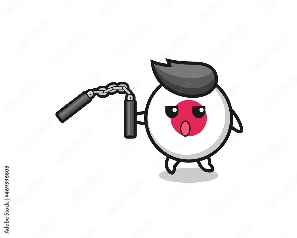 Obraz premium cartoon of japan flag using nunchaku