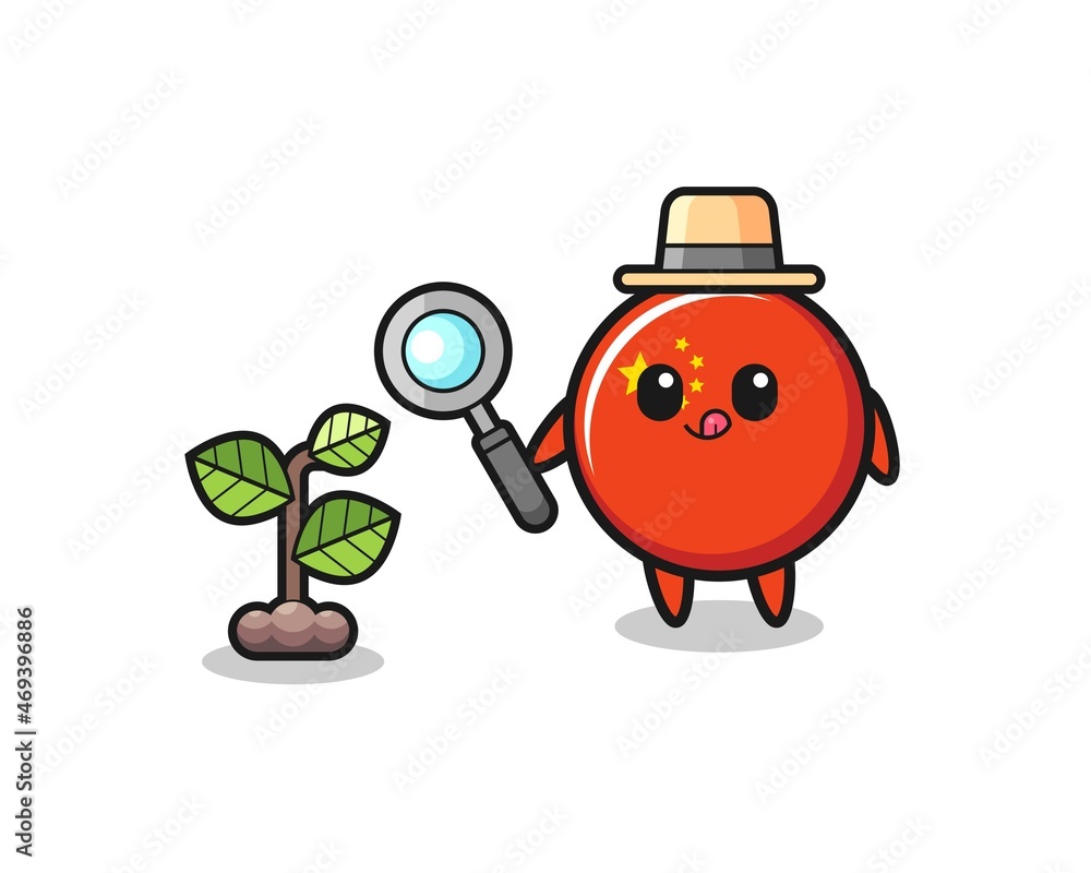 Fototapeta premium cute china flag herbalist researching a plants