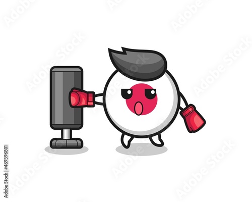 japan flag boxer cartoon doing training with punching bag