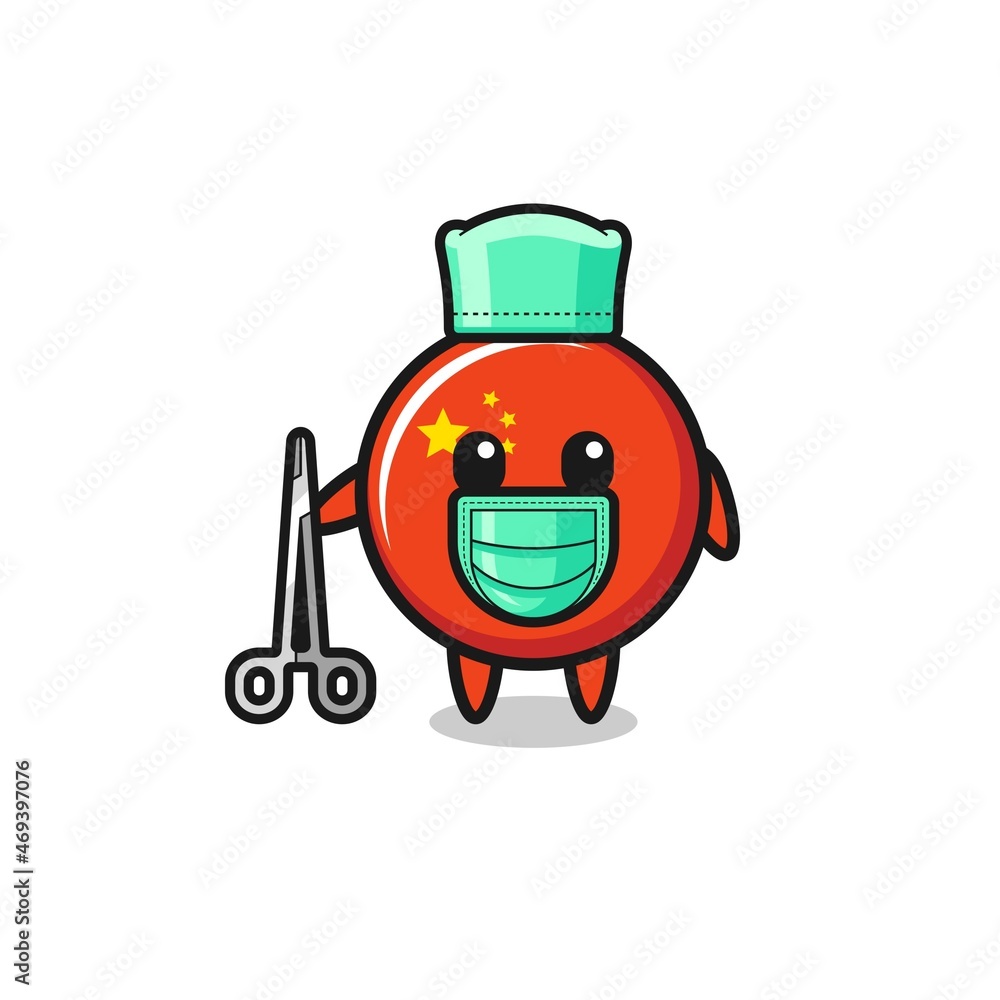 Naklejka premium surgeon china flag mascot character