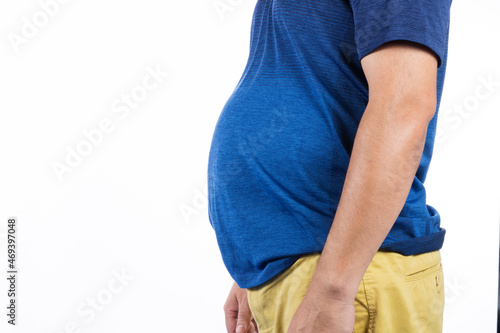 Fat man or man with a belly on a white background health care concept
