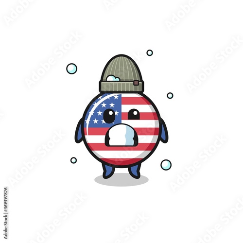cute cartoon united states flag with shivering expression