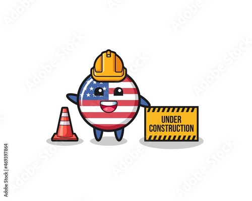 illustration of united states flag with under construction banner