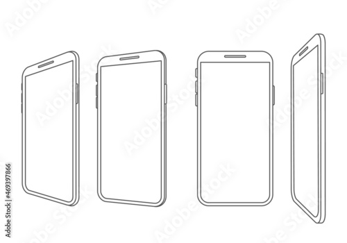set of modern phones in linear style. mobile smartphone flat icon.