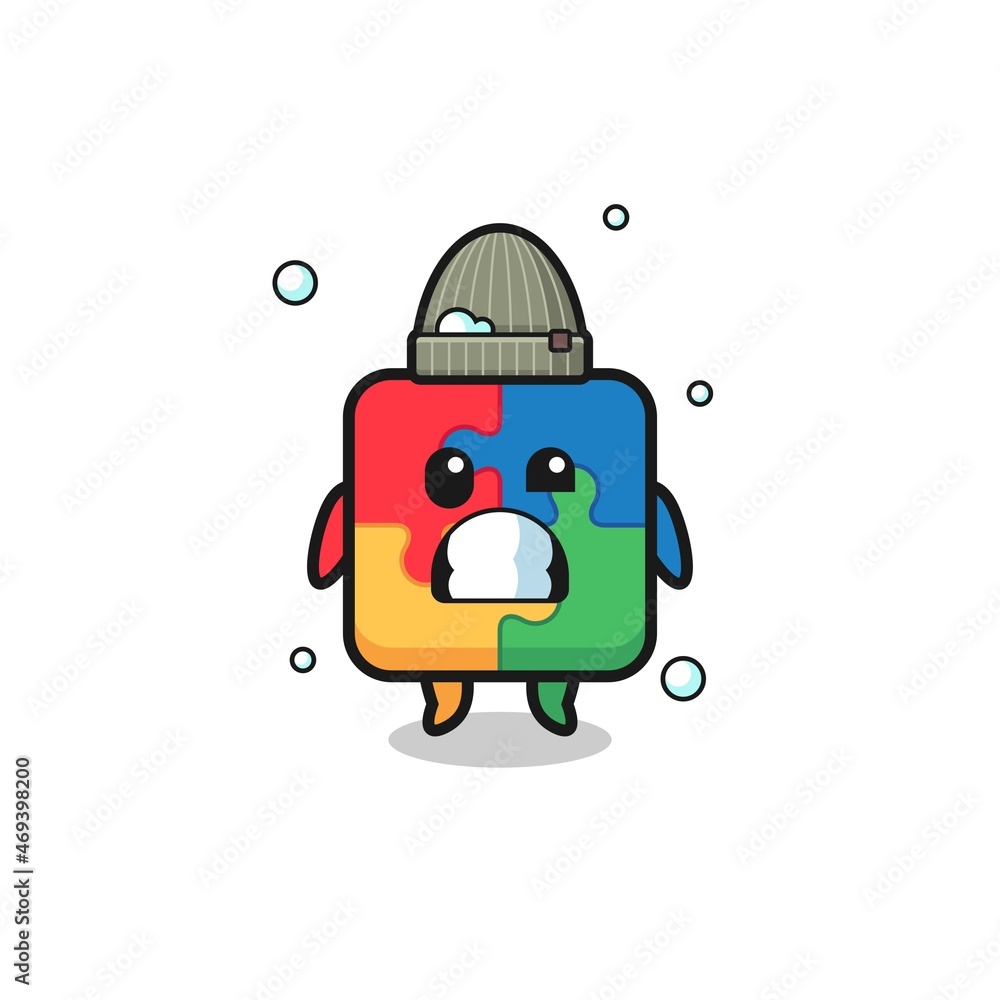 cute cartoon puzzle with shivering expression cute cartoon puzzle with shivering expression