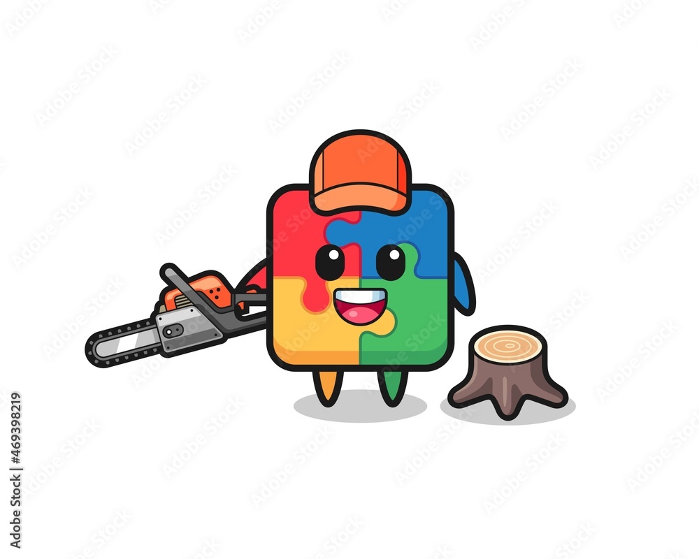 puzzle lumberjack character holding a chainsaw