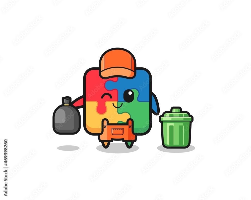 the mascot of cute puzzle as garbage collector the mascot of cute puzzle as garbage collector