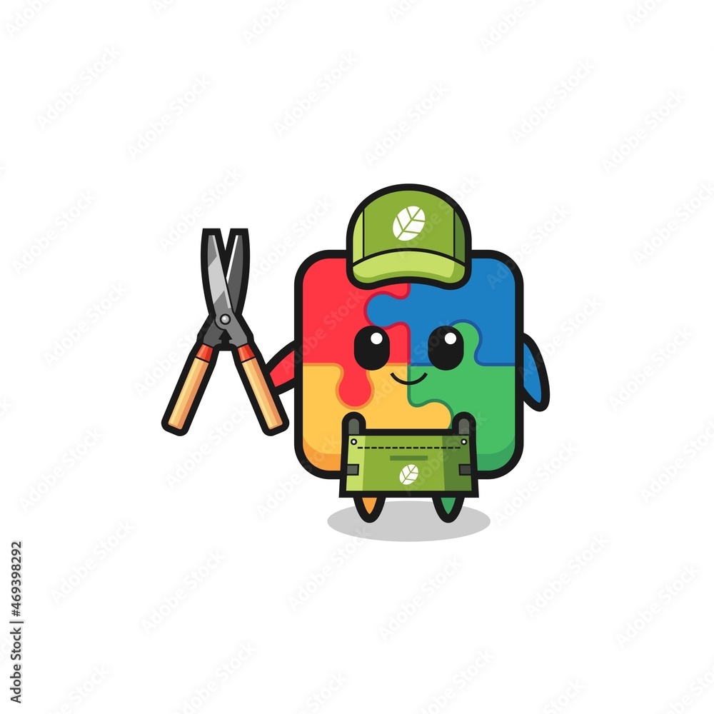 cute puzzle as gardener mascot cute puzzle as gardener mascot