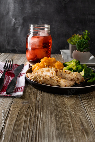Almond Crusted Chicken with Sweet Potatoes and Broccoli 