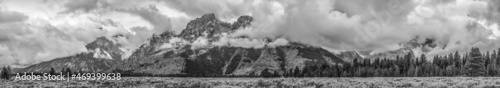 Panoramic view of the Grand Teton mountain chain in Wyoming