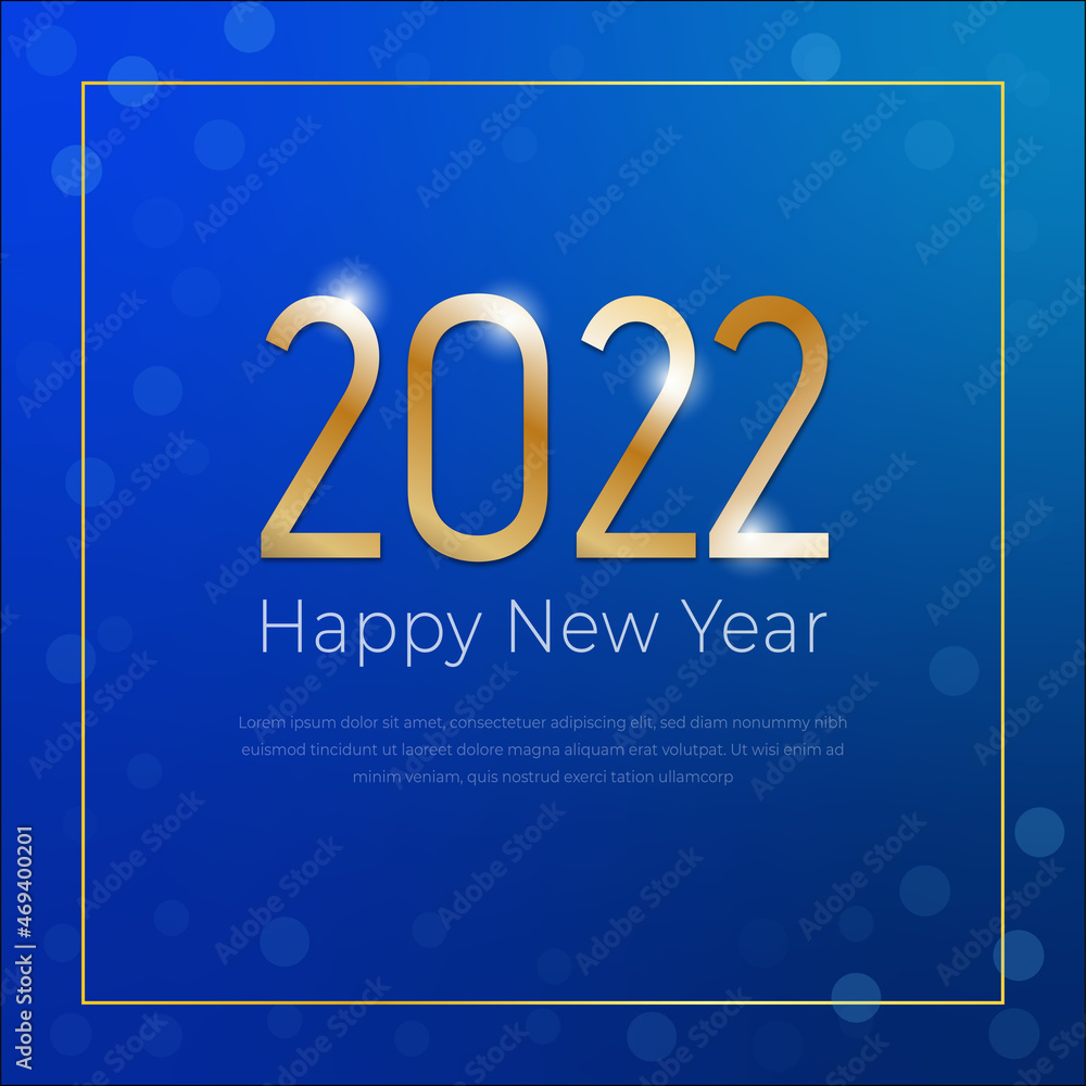 Gold color 2022 happy new year with blue background for social media post