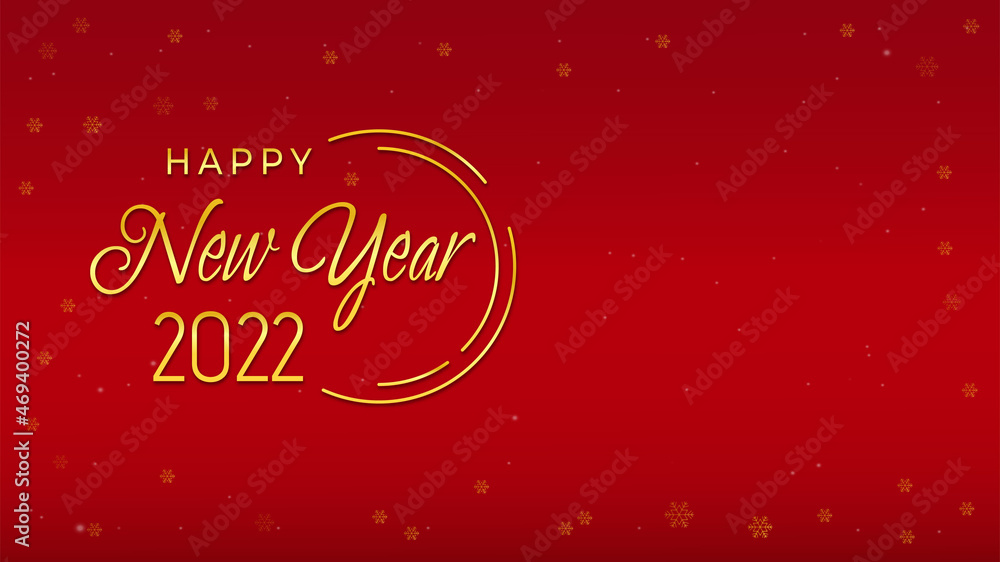 Happy new year 2022 banner or poster on red and gold background