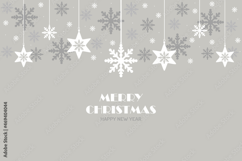 Christmas background with grey snowflakes hanging decorations. Vector design of winter holidays. Merry Christmas and Happy New Year greeting card. Christmas background with grey snowflakes hanging decorations. Vector design of winter holidays. Merry Christmas and Happy New Year greeting card.