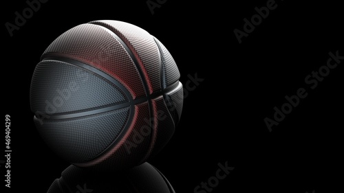 Metallic Dark Green-Blown Basketball Design Background.  3D illustration. 3D CG. High quality rendering. © DRN Studio