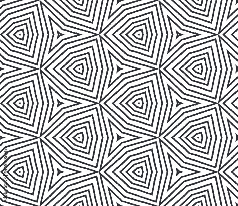 Striped hand drawn pattern. Black symmetrical