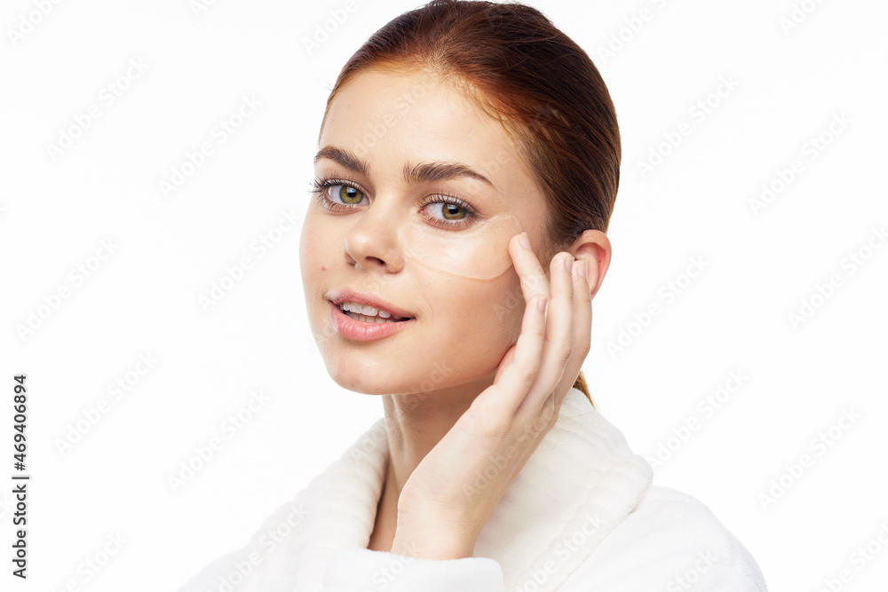 pretty woman in white robe face skin care collagen pretty woman in white robe face skin care collagen